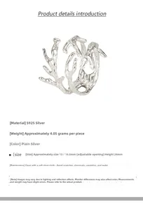Détail macro de la bague branche en argent S925 montrant la hauteur de 24mm et le poids