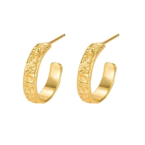 Vintage 925 sterling silver golden C-shape earrings with hammered texture and matte finish