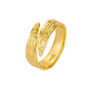 Irregular gold foil texture S925 sterling silver open ring with organic tree bark surface