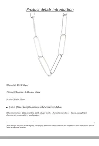 Détails du collier trombone en argent S925, longueur 40+5cm, poids 8,98g, style minimaliste