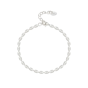 Sparkling S925 sterling silver carved rice bead bracelet with lobster clasp and extension