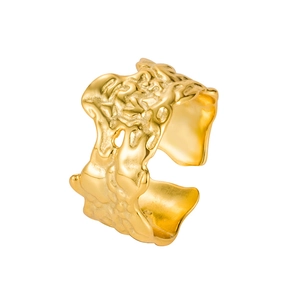 Irregular wide open ring with textured 925 sterling silver foil finish in gold