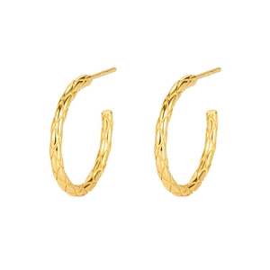 Minimalist gold S925 sterling silver C-hoop earrings with textured quilted pattern