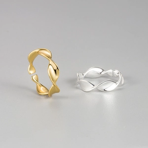 Anello Aperto in Argento Sterling 925 Minimalista con Onda Intrecciata per Donna Vintage Geometrico Regolabile Stile Metallo Liquido Gioielli