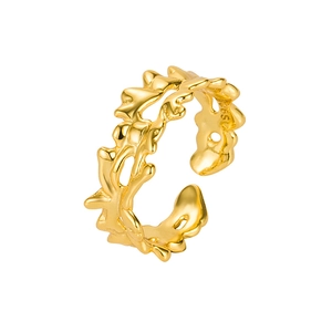 Irregular S925 sterling silver gold ring with organic wave texture and open band