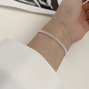 Elegant 925 sterling silver four-row bead bracelet with minimalist woven design for women