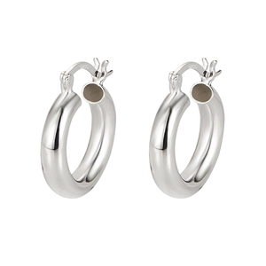 Polished S925 sterling silver hoop earrings with a thick minimalist cylindrical design