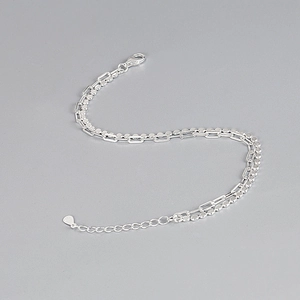 Bracelet Double Couche en Argent Sterling 925 Perles et Chaîne Trombone Minimaliste Géométrique Bijoux pour Femmes Cadeau