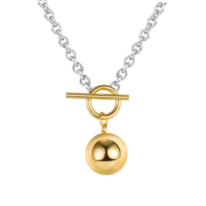 S925 sterling silver necklace with gold OT buckle and large polished bead pendant