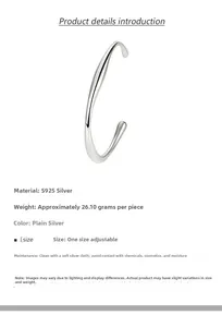 Macro detail of S925 sterling silver open bangle with sleek polished texture and 26.1g weight