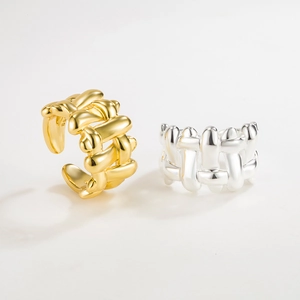 Braided S925 sterling silver open rings in gold and silver finish with adjustable band