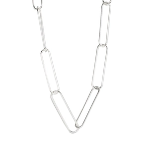 Collier chaîne trombone en argent sterling S925 minimaliste avec maillons ovales lisses