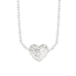 Textured S925 sterling silver heart necklace with unique crumpled foil lava pattern