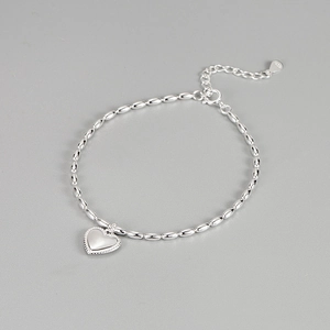 S925 Sterling Silver Heart Pendant Bracelet For Women Korean Retro Beaded Link Chain Adjustable Fashion Jewelry Daily Gift