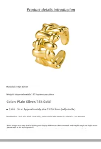 Detailed macro view of S925 sterling silver woven ring with 18K gold plating finish