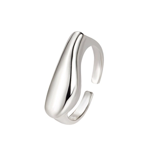 Bague ouverte géométrique en argent sterling S925 avec design irrégulier en métal liquide
