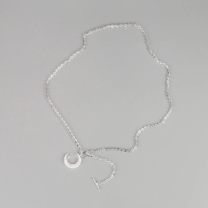 Elegant 925 sterling silver moon necklace with sparkling sand finish and toggle clasp