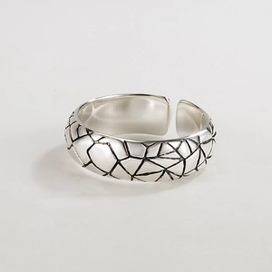 S925 Sterlingsilber Vintage Verstellbarer Offener Ring Geometrisches Steinmuster Minimalistischer Fingerring Damen Herren