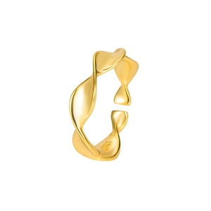 Anello ondulato regolabile in argento sterling 925 con finitura dorata e linee fluide