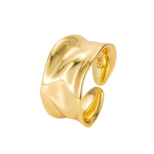 Irregular wavy texture 925 sterling silver gold plated open ring with S925 engraving