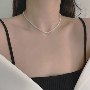 Minimalist 925 sterling silver mesh chain necklace featuring a delicate woven metal texture