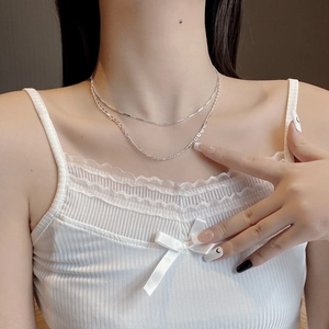 Double-layered S925 silver heart necklace featuring a sleek snake chain and pendant