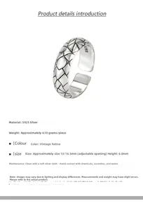 Detailansicht S925 Sterlingsilber Ring mit Vintage-Schuppenmuster und offener Form