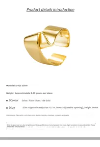Vue détaillée de la bague en argent S925 doré avec design ondulé et spécifications