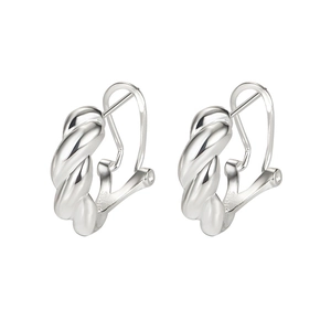 Minimalist S925 sterling silver hoop earrings with twisted rope texture and snap closure