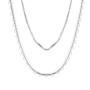 Double-layered S925 silver necklace with minimalist heart-shaped links and polished beads