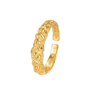 Minimalist S925 sterling silver open ring with irregular lava texture gold plating