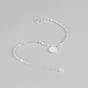 S925 sterling silver lucky letter round tag bracelet with olive bead chain design