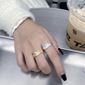 Minimalist S925 silver rings with irregular lava texture and tiny zircons for women