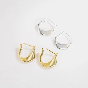 Boucles d'Oreilles Créoles Courbées en Forme de C en Argent Sterling S925 pour Femme Minimaliste Style Coréen Géométrique Or Argent