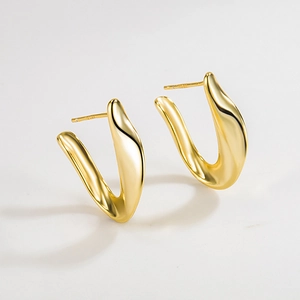 Boucles d'oreilles torsadées en forme de C en argent sterling S925 plaqué or pour femme