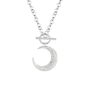 Exquisite 925 sterling silver crescent moon necklace with sparkling frosted texture and OT toggle clasp