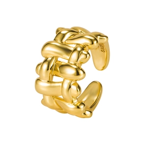 Elegant 925 sterling silver woven ring with adjustable open design in gold finish