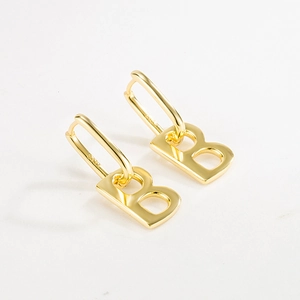 Minimalist gold S925 sterling silver hoop earrings with dangling B letter pendants