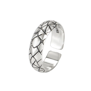S925 Sterling Silber offener Ring mit geometrischer Steintextur und gewebtem Muster-Design