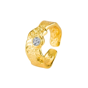 Bague ouverte en argent S925 doré à texture irrégulière avec une pierre en zircone