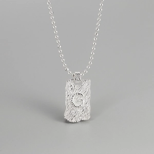 S925 Sterling Silver Letter G Pendant Necklace For Women Vintage Wrinkled Texture Rectangular Tag Ball Chain Minimalist Jewelry