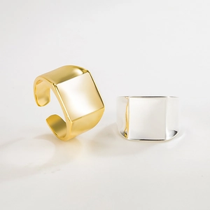 Polierte S925 Sterlingsilber-Quadratringe in Gold und Silber mit verstellbarem offenem Design