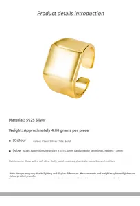 Detailansicht des rechteckigen Rings aus S925 Sterlingsilber mit 18K Goldoberfläche