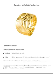 Detail of S925 sterling silver ring with molten texture and 18k gold plating