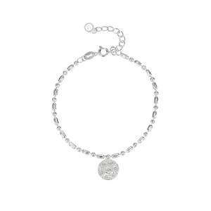S925 sterling silver beaded bracelet with sparkling lucky round charm for women
