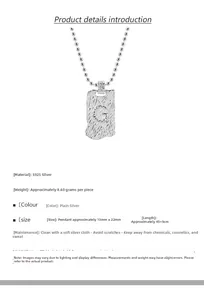 Detail showing S925 sterling silver G-letter square pendant with beaded chain necklace