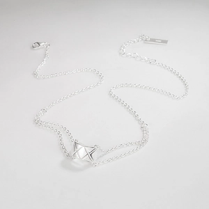 S925 Sterling silver necklace with a quilted geometric rectangle pendant and lobster clasp