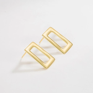 Minimalist S925 sterling silver hollow rectangular earrings in polished gold finish