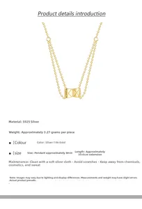 Detail of 18K gold S925 silver quilted pendant necklace with 35+5cm adjustable chain