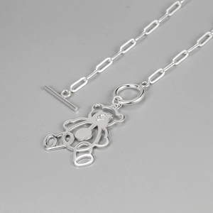 Collier pendentif ours en argent S925 avec chaîne trombone et fermoir à bascule OT